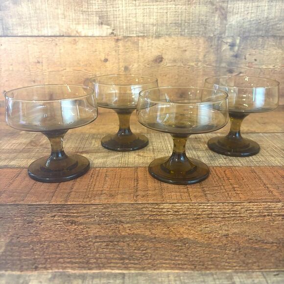 Set of 4 Libbey Tawny Accents Brown Sherbert Dish Champagne Coupe Glasses - Picture 1 of 6